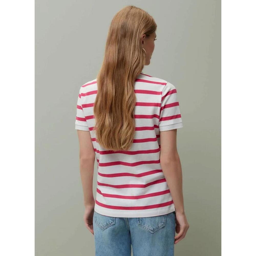 NWT Piombo Pink White Stripe Short Sleeve Pique Polo Shirt Womens US Size S - Picture 2 of 9